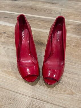 ALDO Red Patent Peep-Toe Heels